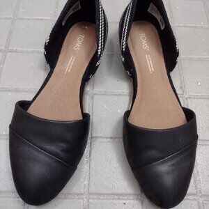 Toms Jutti Flats Women’s Size 6M Black Leather & Global Stripe Slip On